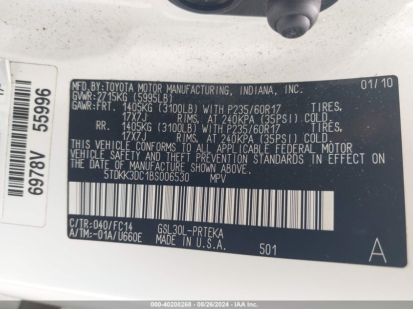 2011 Toyota Sienna Le V6 VIN: 5TDKK3DC1BS006530 Lot: 40208268