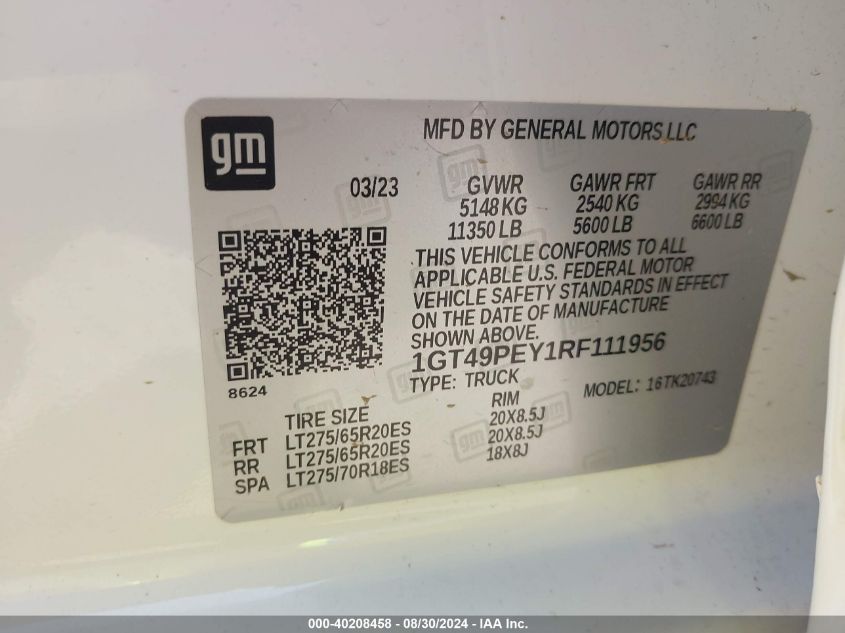 1GT49PEY1RF111956 2024 GMC Sierra 2500Hd 4Wd Standard Bed At4