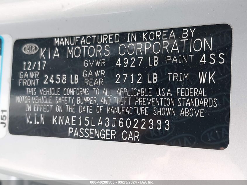 KNAE15LA3J6022333 2018 Kia Stinger