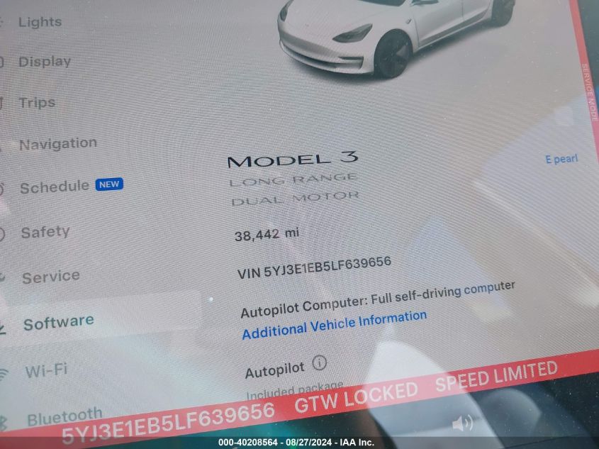 2020 Tesla Model 3 Long Range Dual Motor All-Wheel Drive VIN: 5YJ3E1EB5LF639656 Lot: 40208564