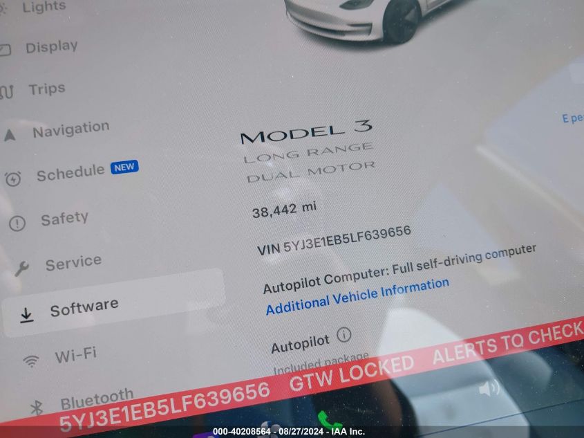 2020 Tesla Model 3 Long Range Dual Motor All-Wheel Drive VIN: 5YJ3E1EB5LF639656 Lot: 40208564