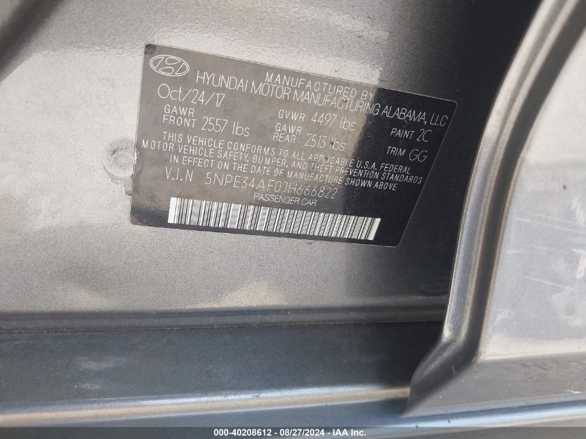 5NPE34AF0JH666822 2018 Hyundai Sonata Sel