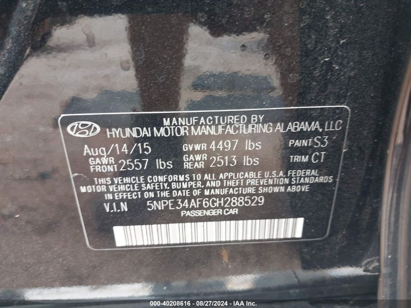 5NPE34AF6GH288529 2016 Hyundai Sonata Limited