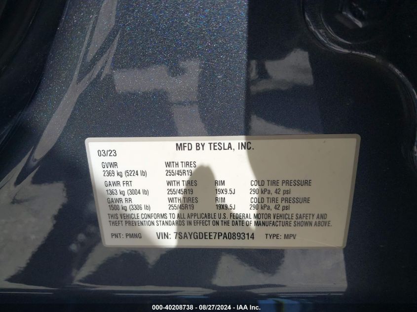 2023 TESLA MODEL Y AWD/LONG RANGE DUAL MOTOR ALL-WHEEL DRIVE - 7SAYGDEE7PA089314