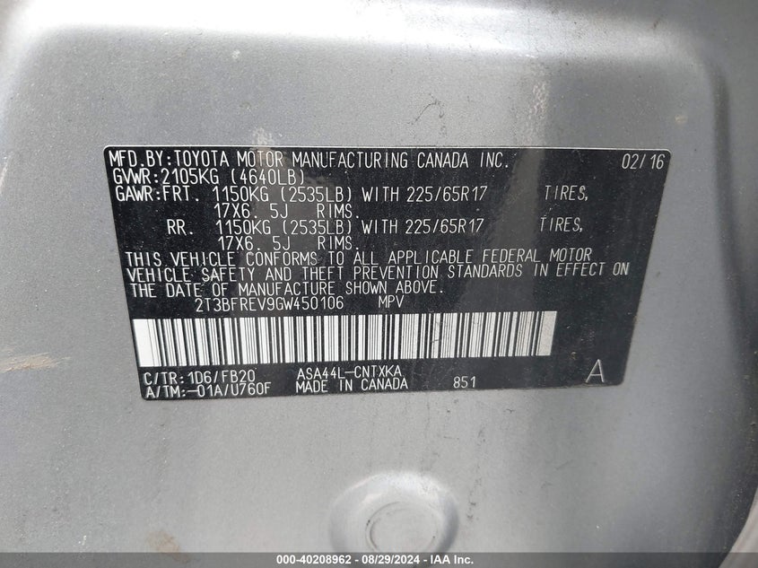 2016 TOYOTA RAV4 LE - 2T3BFREV9GW450106