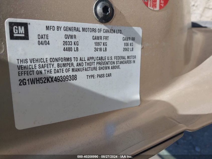 2004 Chevrolet Impala Ls VIN: 2G1WH52KX49399308 Lot: 40208990