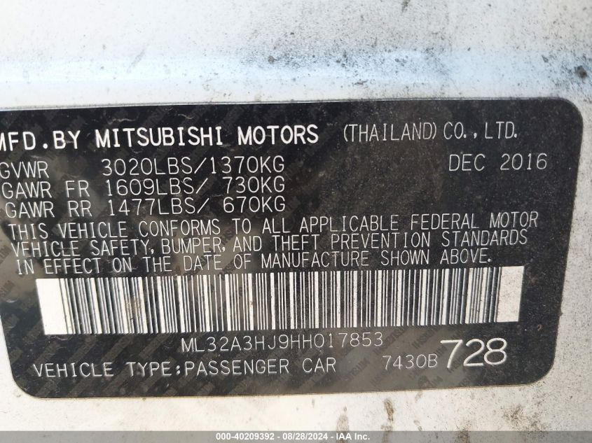 ML32A3HJ9HH017853 2017 Mitsubishi Mirage Es