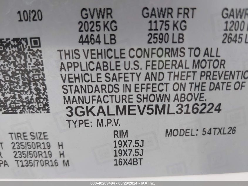 2021 GMC Terrain Fwd Sle VIN: 3GKALMEV5ML316224 Lot: 40209494