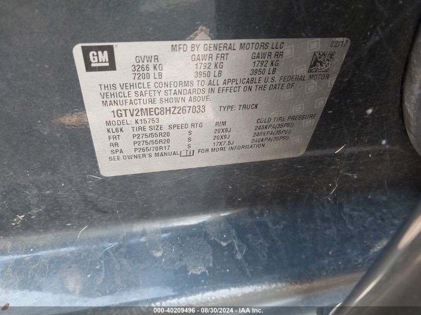 1GTV2MEC8HZ267033 2017 GMC Sierra 1500 Sle