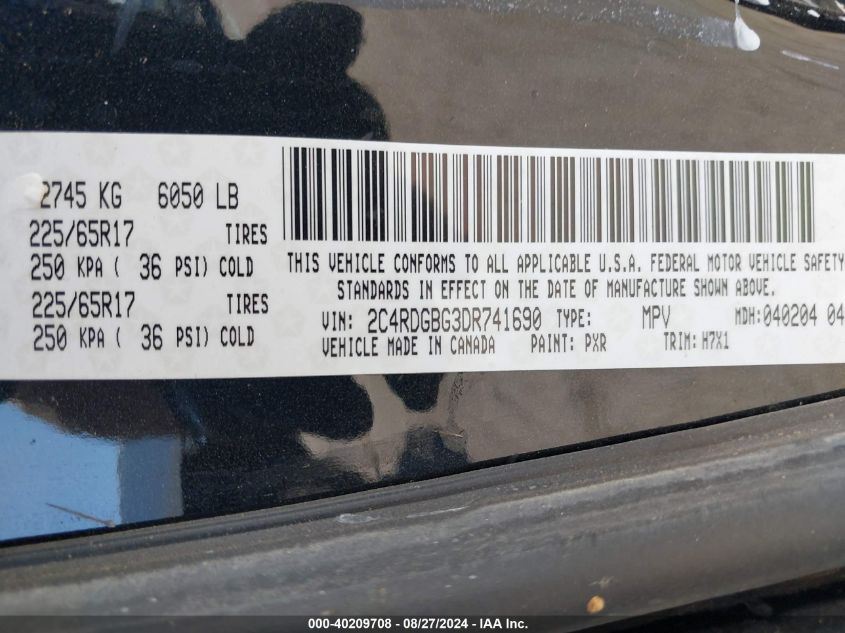 2013 Dodge Grand Caravan American Value Pkg VIN: 2C4RDGBG3DR741690 Lot: 40209708