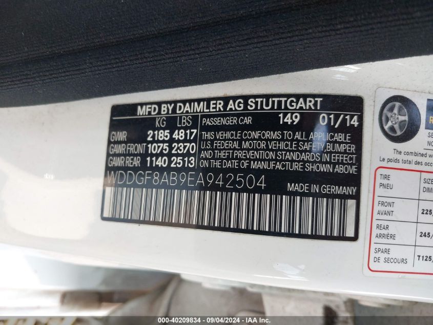 VIN WDDGF8AB9EA942504 2014 Mercedes-Benz C 300, Lux... no.9