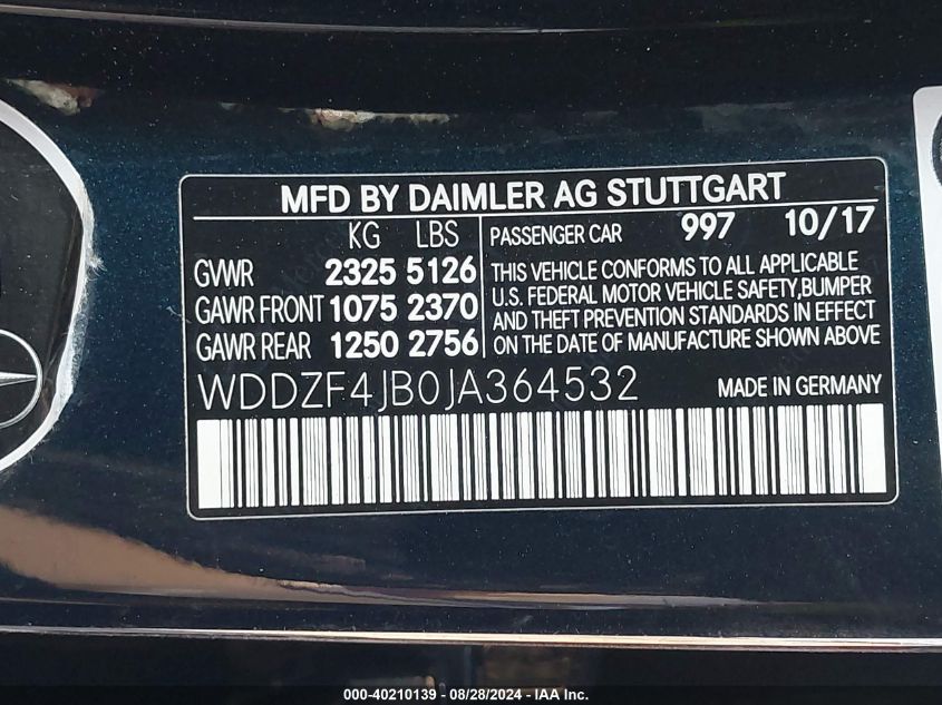 WDDZF4JB0JA364532 2018 Mercedes-Benz E 300