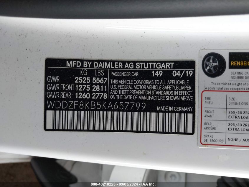 WDDZF8KB5KA657799 2019 Mercedes-Benz Amg E 63 S 4Matic