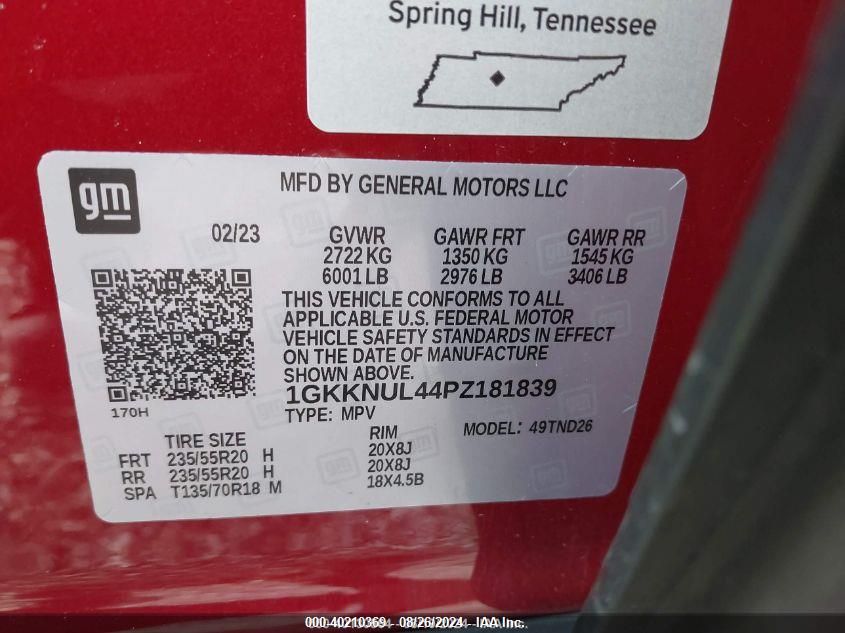 2023 GMC Acadia Awd Slt VIN: 1GKKNUL44PZ181839 Lot: 40210369