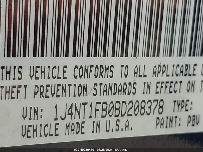 2011 Jeep Compass VIN: 1J4NT1FB0BD208378 Lot: 40210470