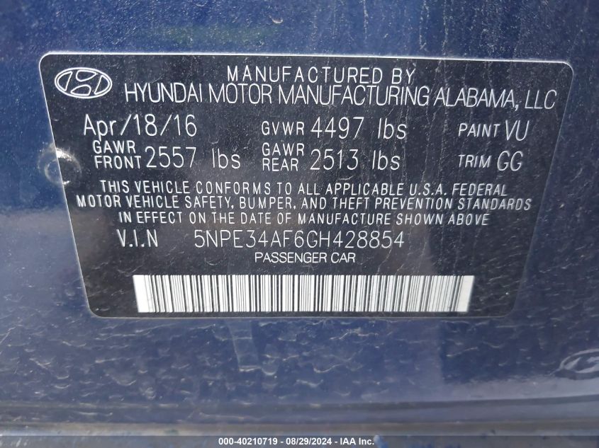 5NPE34AF6GH428854 2016 Hyundai Sonata Sport