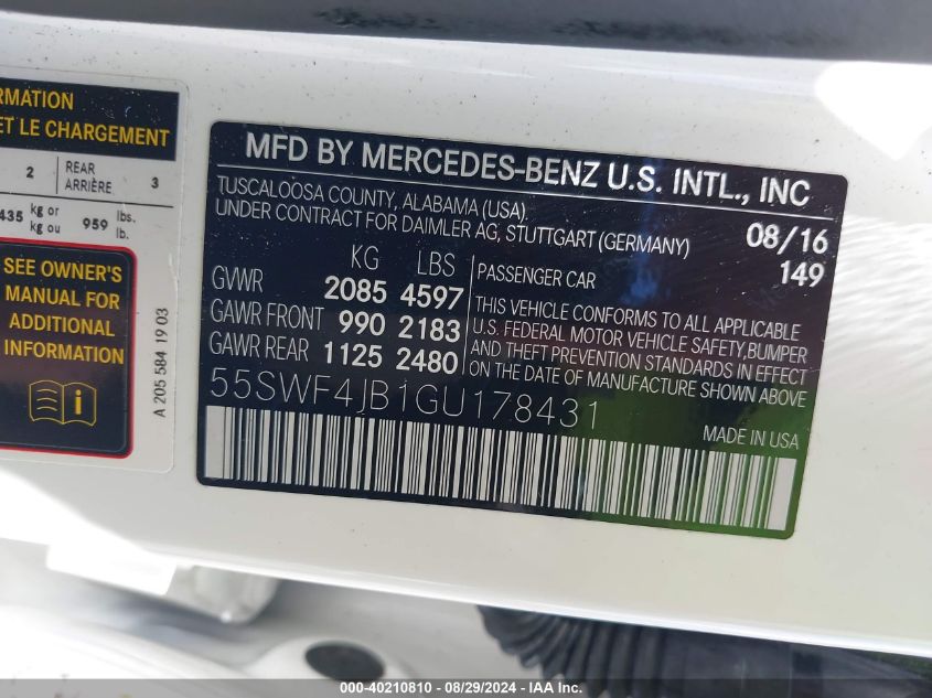 VIN 55SWF4JB1GU178431 2016 Mercedes-Benz C 300, Lux... no.9