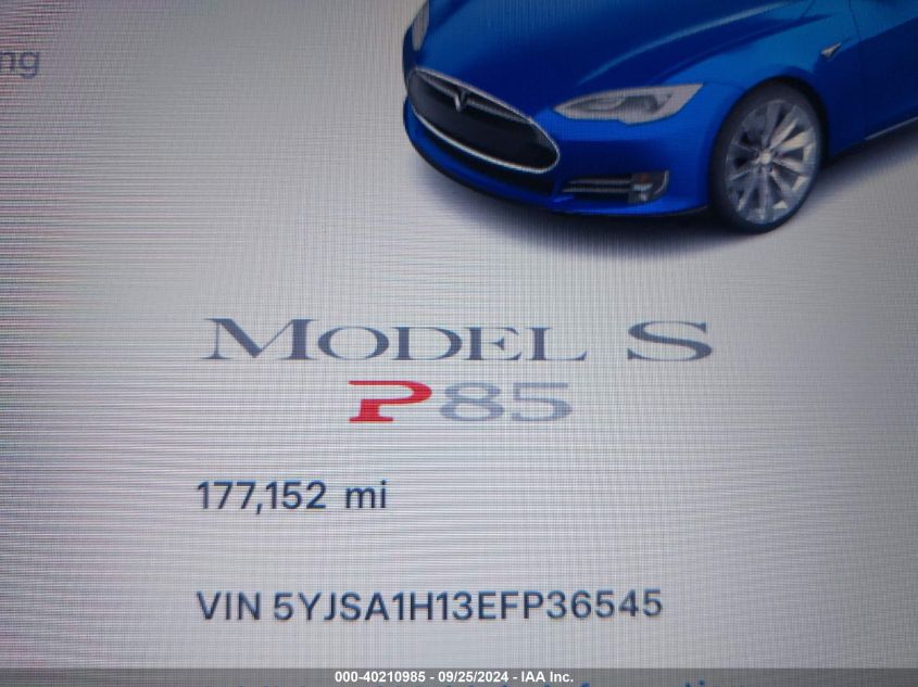 2014 Tesla Model S P85 VIN: 5YJSA1H13EFP36545 Lot: 40210985