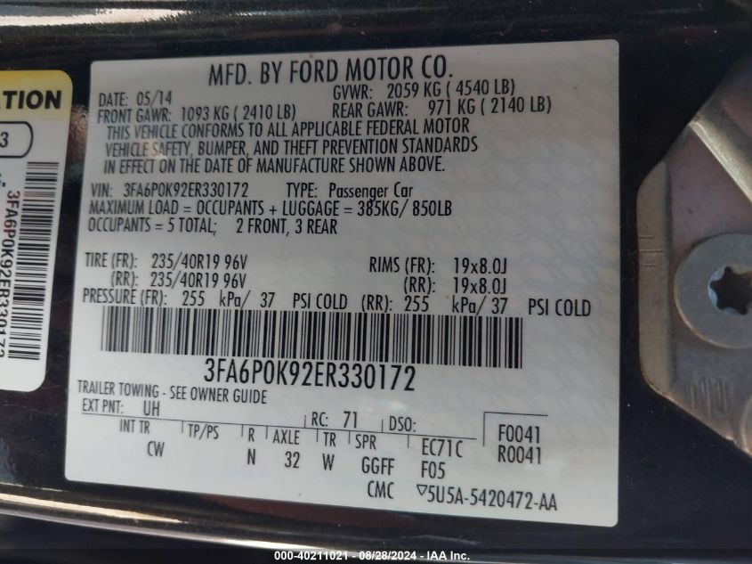 2014 FORD FUSION TITANIUM - 3FA6P0K92ER330172