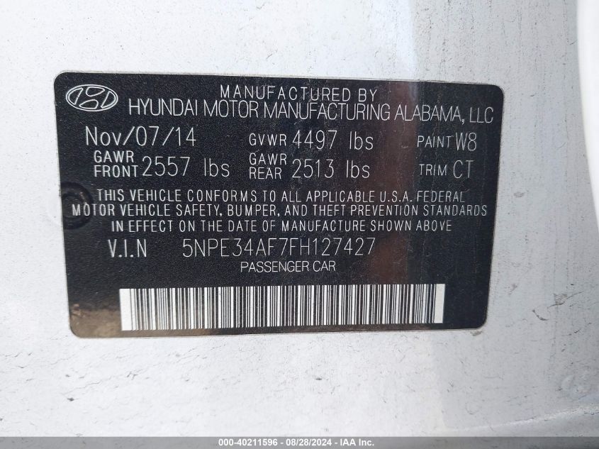 2015 Hyundai Sonata Sport VIN: 5NPE34AF7FH127427 Lot: 40211596