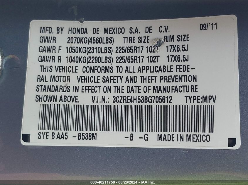 3CZRE4H53BG705612 2011 Honda Cr-V Ex