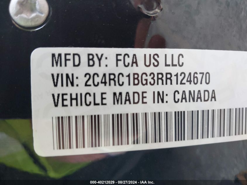 2024 Chrysler Pacifica Touring L VIN: 2C4RC1BG3RR124670 Lot: 40212029