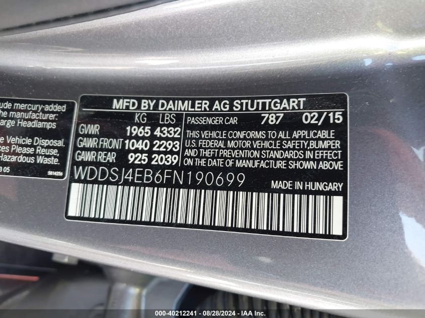 WDDSJ4EB6FN190699 2015 Mercedes-Benz Cla 250