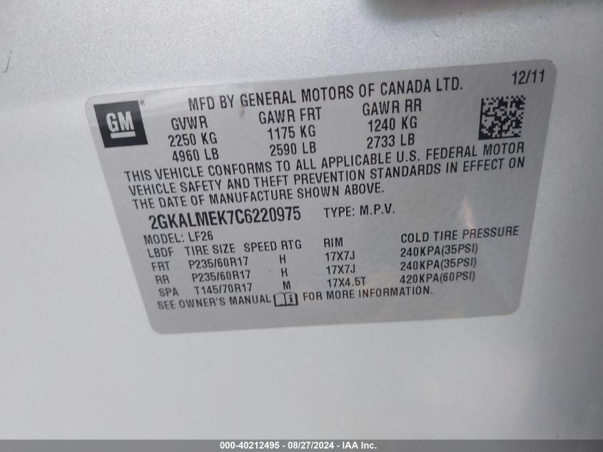 2GKALMEK7C6220975 2012 GMC Terrain Sle-1