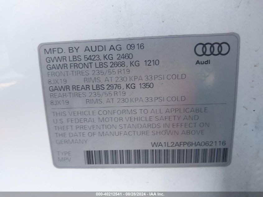 WA1L2AFP6HA062116 2017 Audi Q5 2.0T Premium