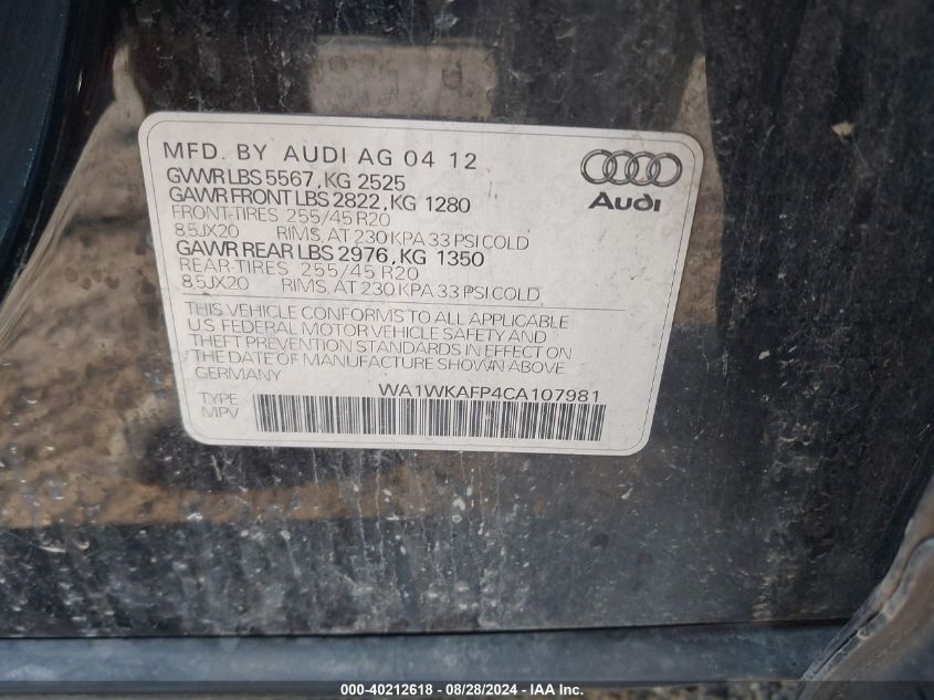 WA1WKAFP4CA107981 2012 Audi Q5 3.2 Premium