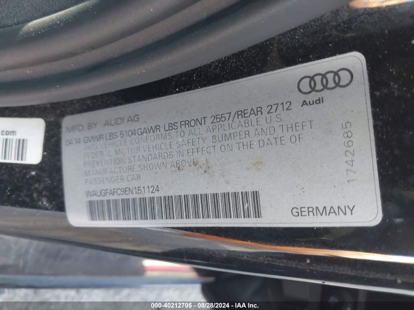 2014 Audi A6 2.0T Premium VIN: WAUGFAFC9EN151124 Lot: 40212705