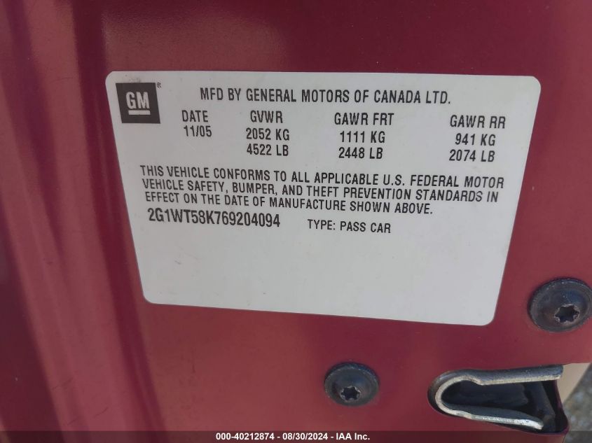 2G1WT58K769204094 2006 Chevrolet Impala Lt