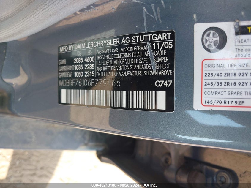 2006 Mercedes-Benz C 55 Amg VIN: WDBRF76J06F779466 Lot: 40213188