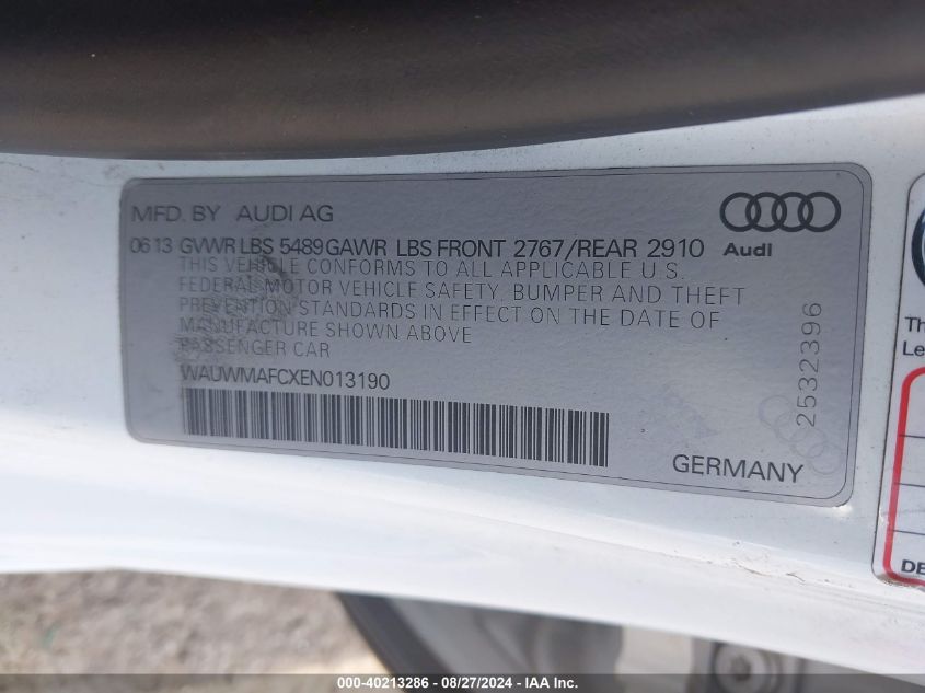 WAUWMAFCXEN013190 2014 Audi A7 3.0 Tdi Premium Plus