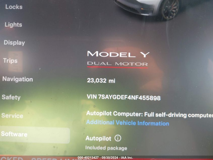 2022 Tesla Model Y Performance Dual Motor All-Wheel Drive VIN: 7SAYGDEF4NF455898 Lot: 40213427