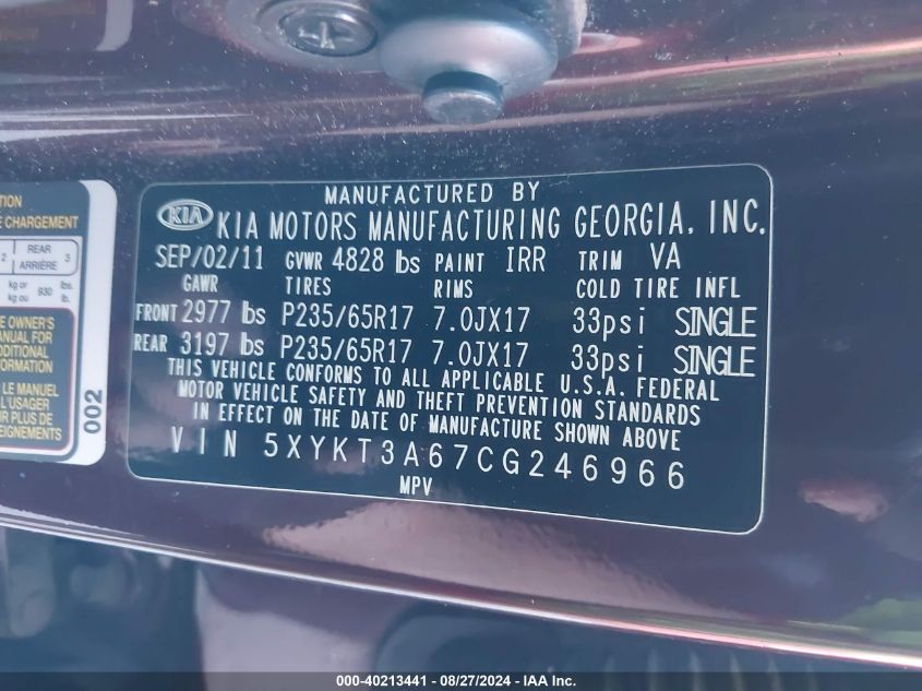 5XYKT3A67CG246966 2012 Kia Sorento Lx