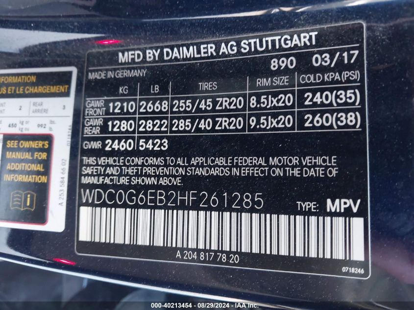 WDC0G6EB2HF261285 2017 Mercedes-Benz Amg Glc 43 4Matic