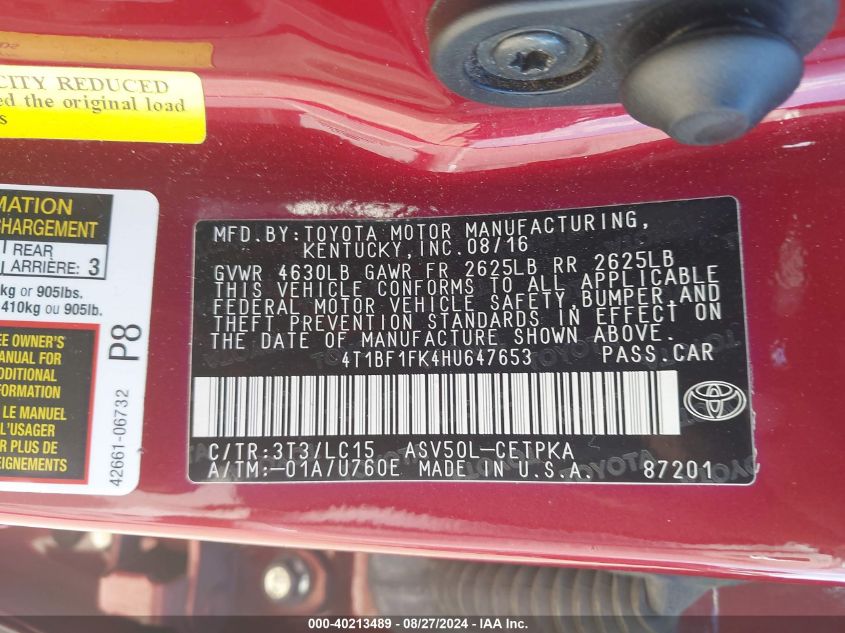 4T1BF1FK4HU647653 2017 Toyota Camry Xse