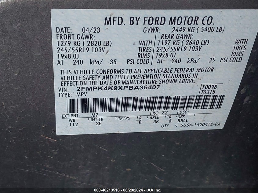 2023 Ford Edge Titanium VIN: 2FMPK4K9XPBA36407 Lot: 40213516