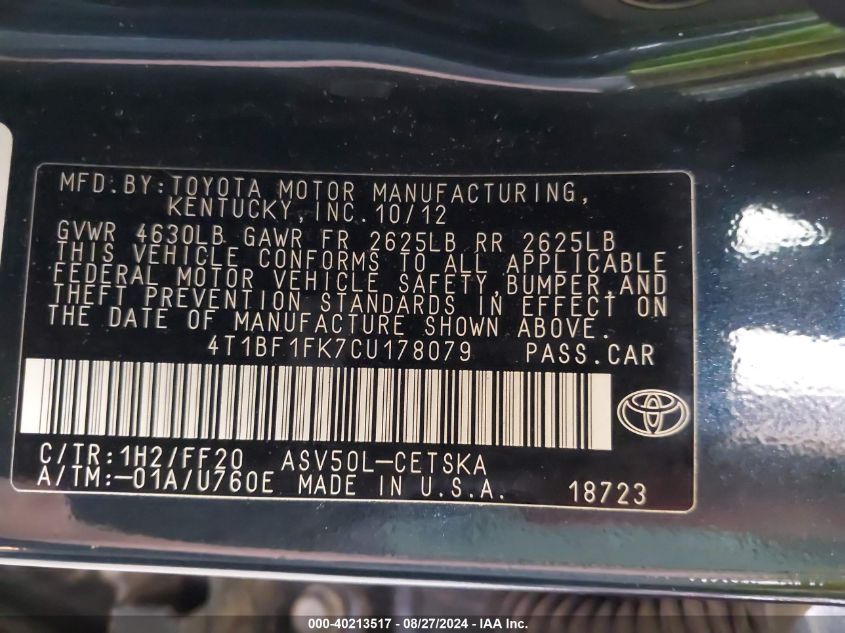 4T1BF1FK7CU178079 2012 Toyota Camry Se