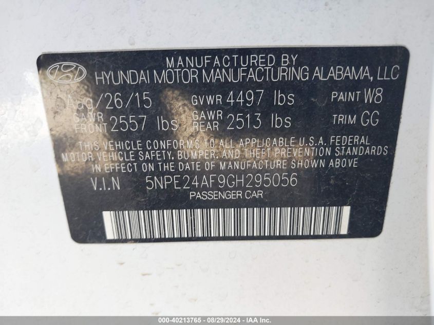 5NPE24AF9GH295056 2016 Hyundai Sonata Se