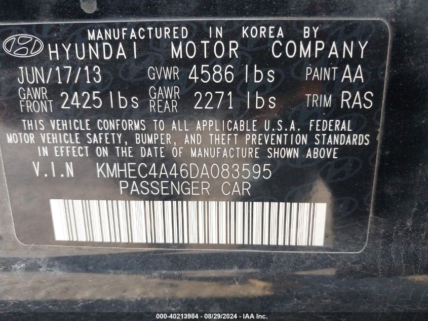 KMHEC4A46DA083595 2013 Hyundai Sonata Hybrid