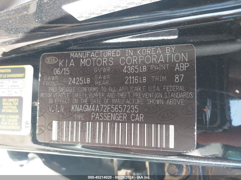 2015 KIA OPTIMA LX - KNAGM4A72F5657235