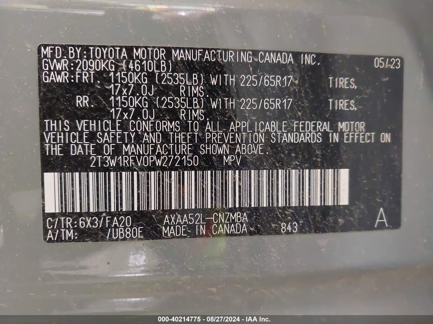 VIN 2T3W1RFV0PW272150 2023 TOYOTA RAV4 XLE