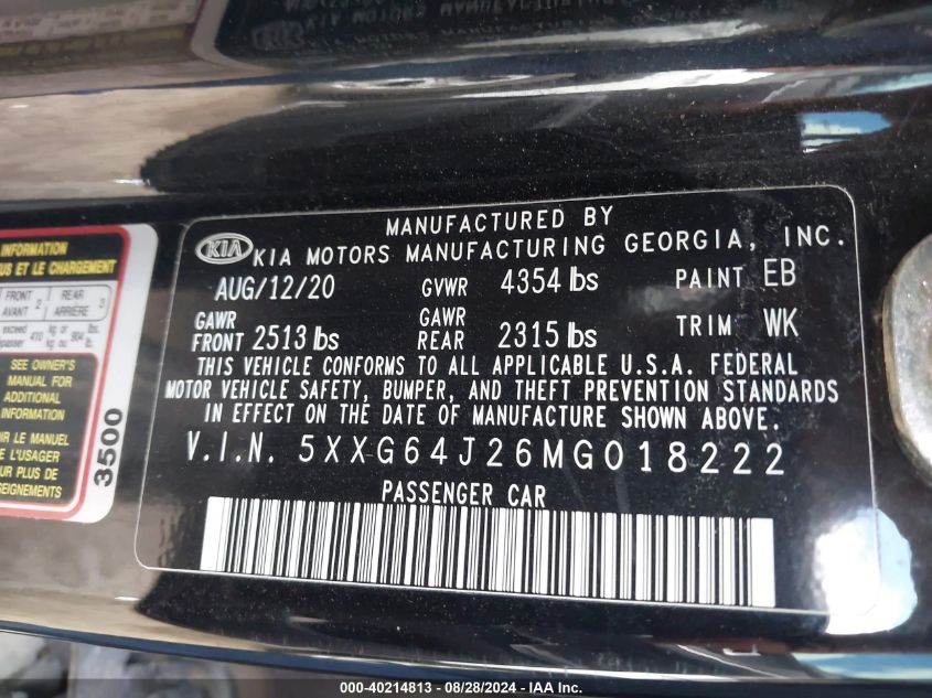 2021 KIA K5 GT LINE - 5XXG64J26MG018222