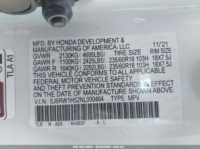 2022 HONDA CR-V 2WD EX - 5J6RW1H52NL000464