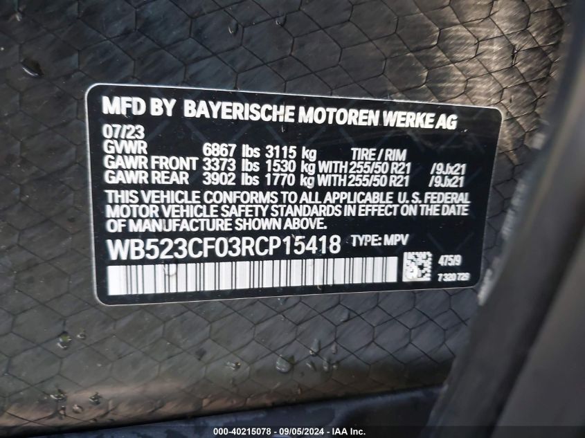 WB523CF03RCP15418 2024 BMW Ix xDrive50