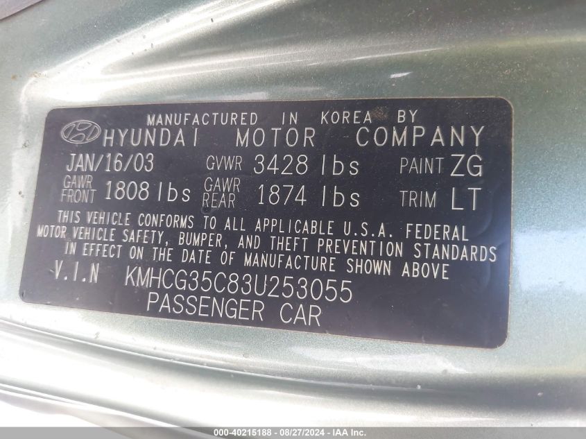 KMHCG35C83U253055 2003 Hyundai Accent Gl