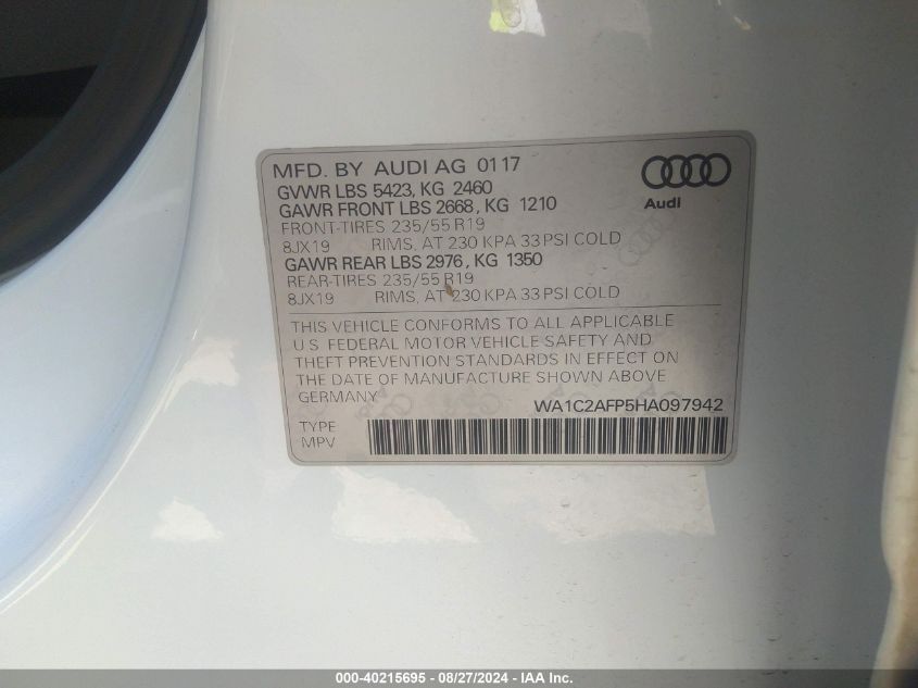 WA1C2AFP5HA097942 2017 Audi Q5 2.0T Premium