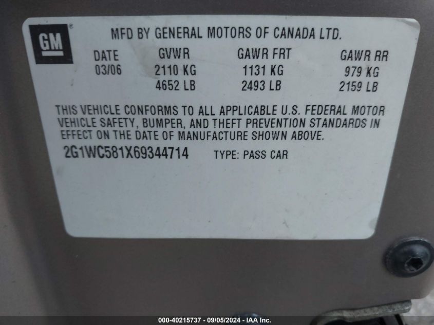 2G1WC581X69344714 2006 Chevrolet Impala Lt